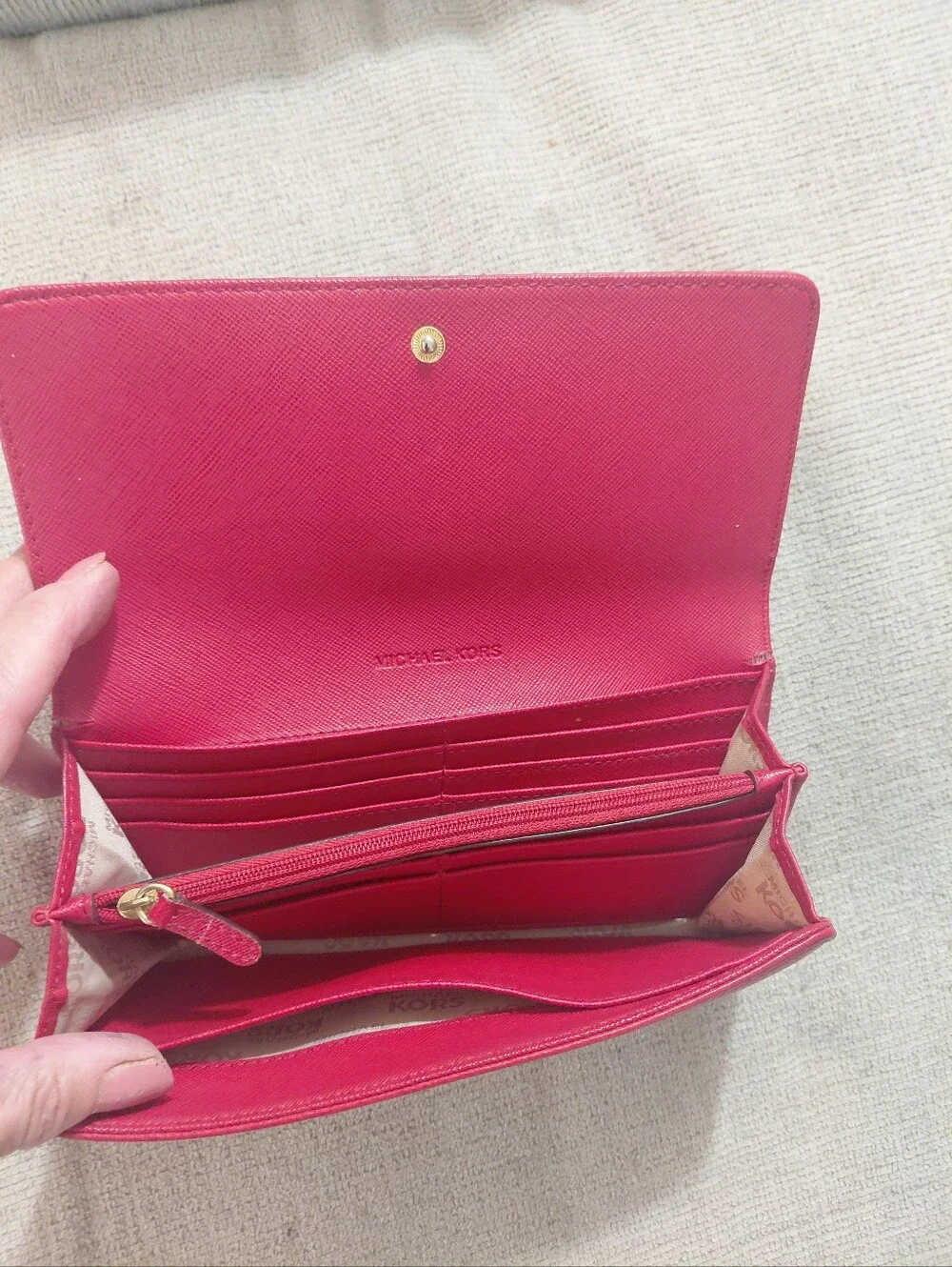 Michael Kors Red Leather Continental Wallet with Gold MK Logo